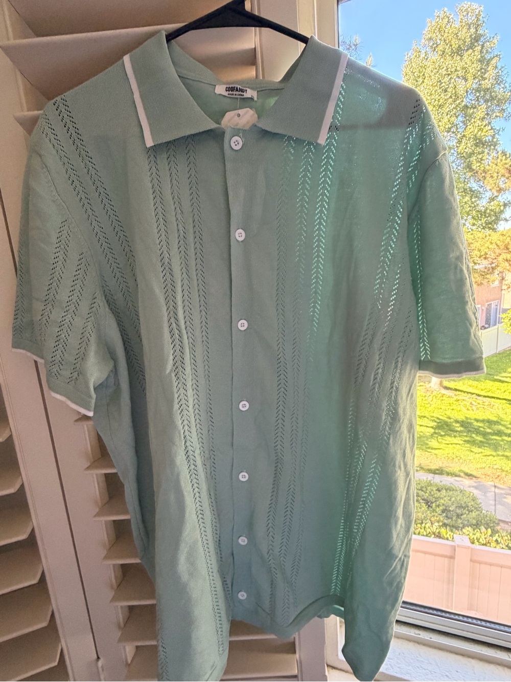Men's Mint Green Short-Sleeve Button-Down Knit Shirt